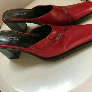 red leather kitten heels